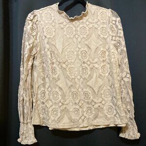 Long Sleeve Lace Ultra Pink Beige Top NWT